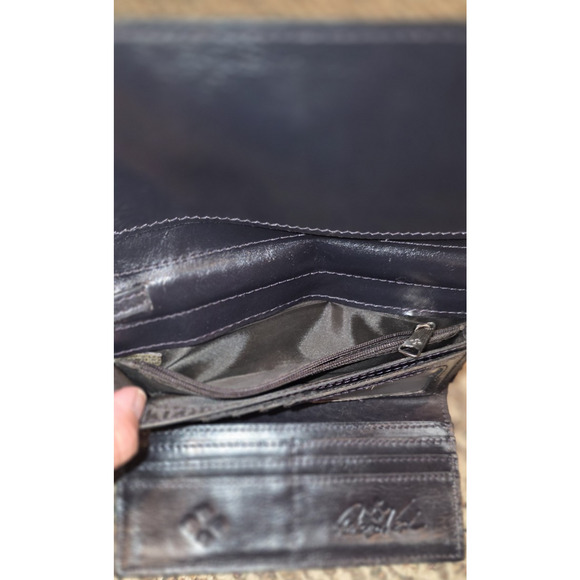 Patricia Nash Annesley Embossed Black Leather Wallet Wristlet Clutch Purse Boho - Picture 6 of 7